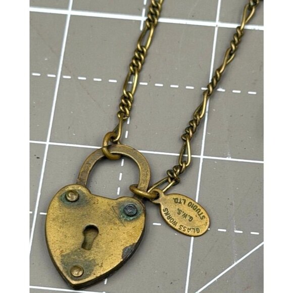 Vintage Glass Works Studio Charm Necklace Brass Glass Hearts Eagle Moon Stars Bo - Picture 2 of 7